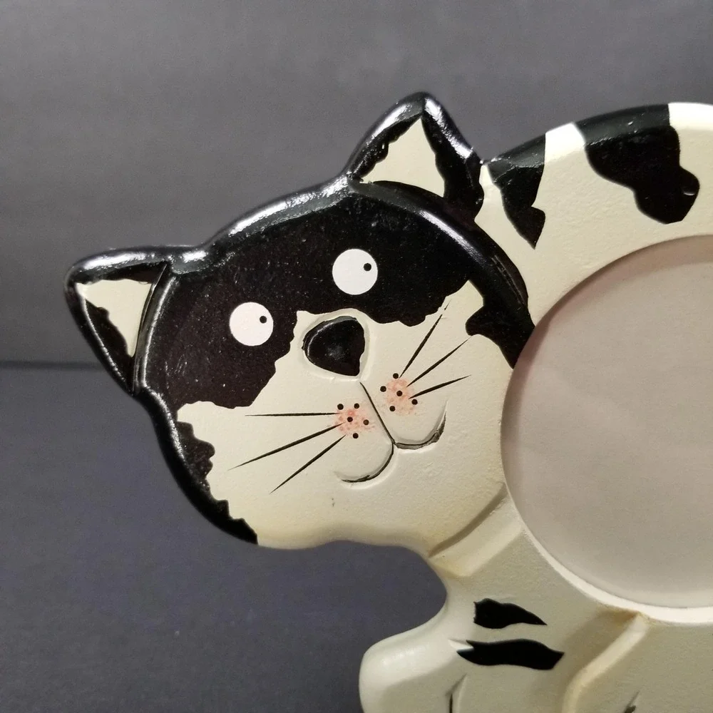 Whimsical Black‎ and White Tuxedo Cat Wooden Photo Frame Tabletop 7.5x5.5 NIB